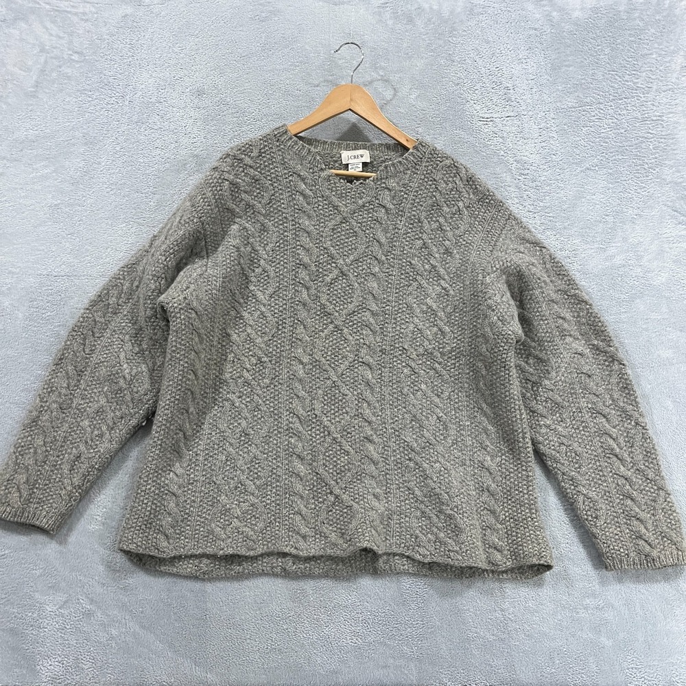 J. Crew Gray Cable Knit Crewneck Sweater